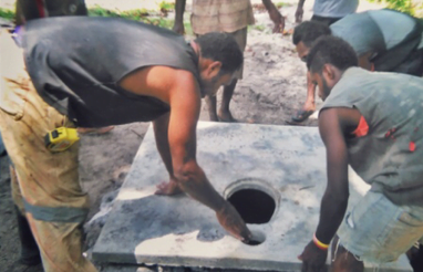 Construction of cement toilet slab in PNG
