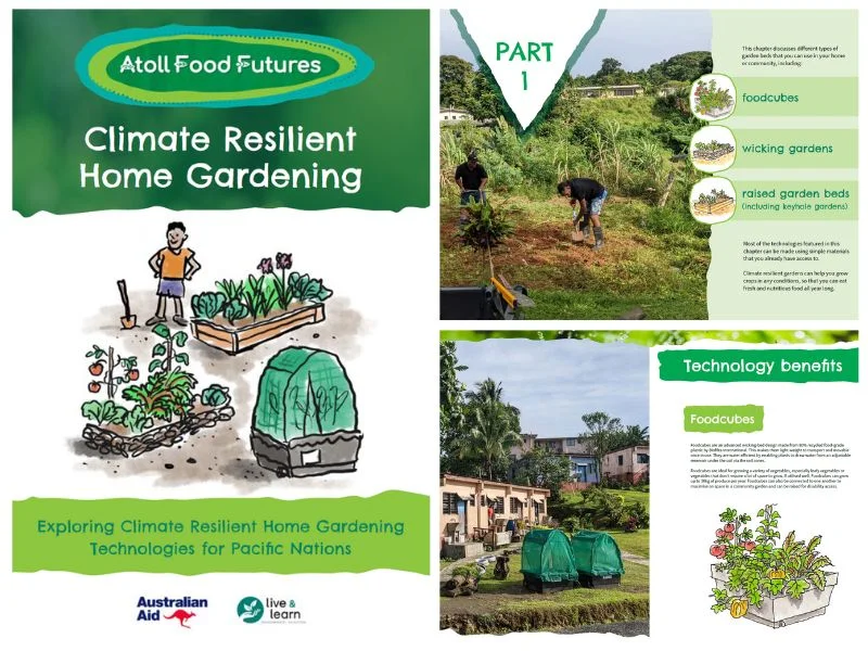 The front cover and sample of inside pages from the Climate Resilience Home Gardening Guide