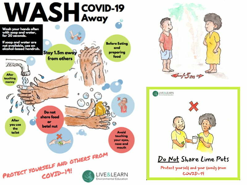 Examples of Live & Learn COVID19 Hygiene Promotion resources for South Pacific