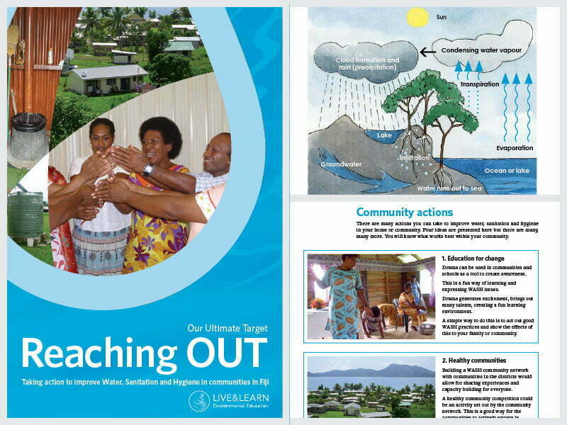 Cover page for the document 'Reaching Out - Taking action to improve Water, Sanitation and Hygiene in communities in Fiji'